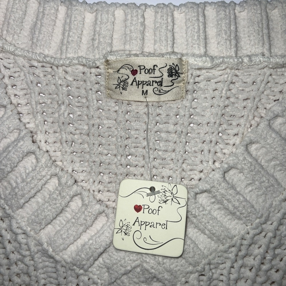 Proof Apparel Chunky Cable Knit Ivory Sweater V-neck Women's Size Medium-New - Picture 4 of 8